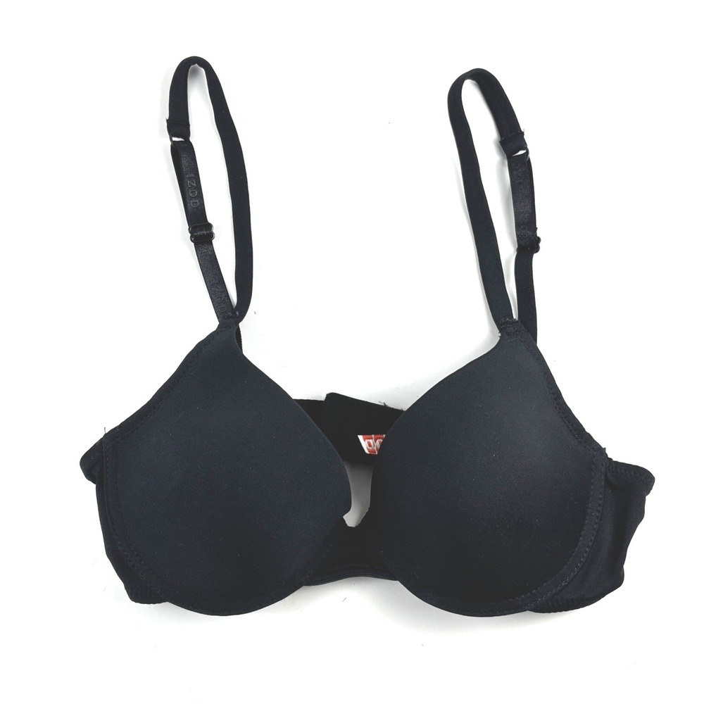 IZOD T-Shirt Bra Womens 34B Black Underwire Contoured Straps Minimalist Seamless